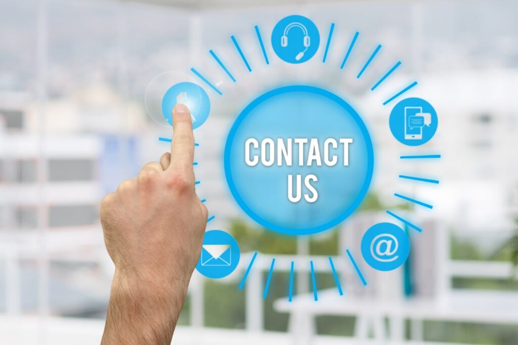 finger pushing contact icon with contact us in frame